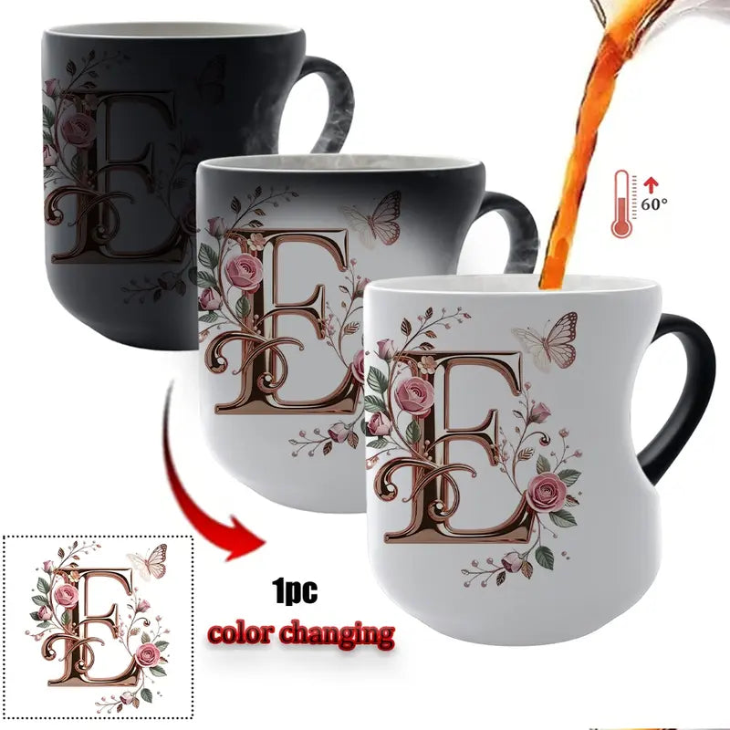 Rose Gold Floral Initial Color-Changing Magic Mug