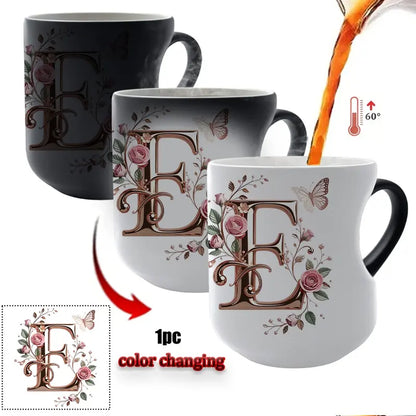 Rose Gold Floral Initial Color-Changing Magic Mug