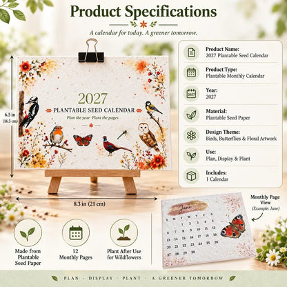 2027 Plantable Seed Calendar – Nature-Inspired Monthly Calendar with Seed Paper Pages