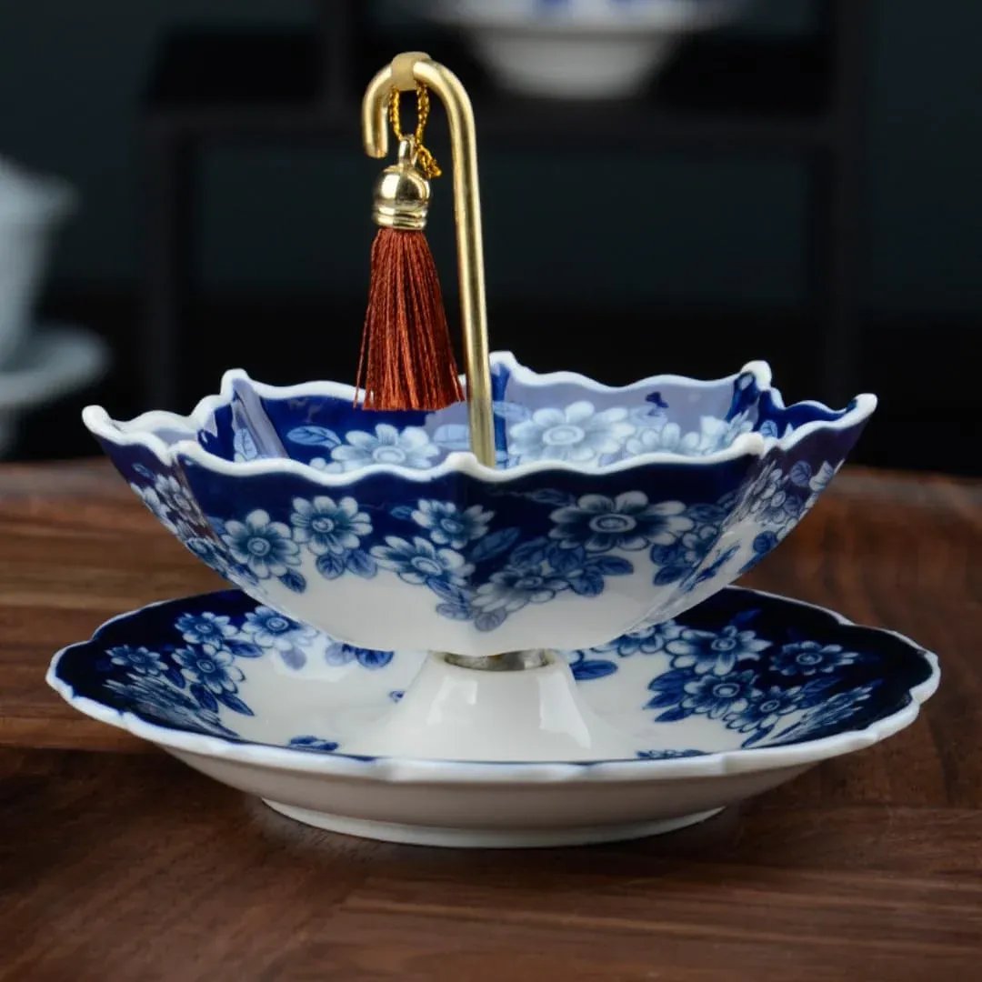 Blue-and-White Umbrella Tea Strainer & Filter Set