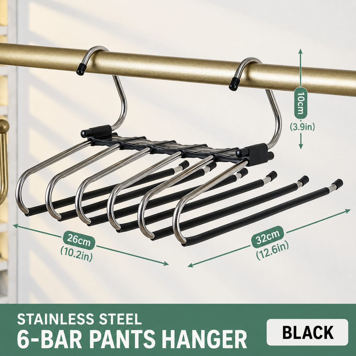 6-Tier Space Saving Pants Hanger with Pull-Out Stainless Steel Rods