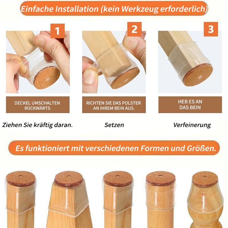 Chair leg protector installation and compatible furniture leg shapes