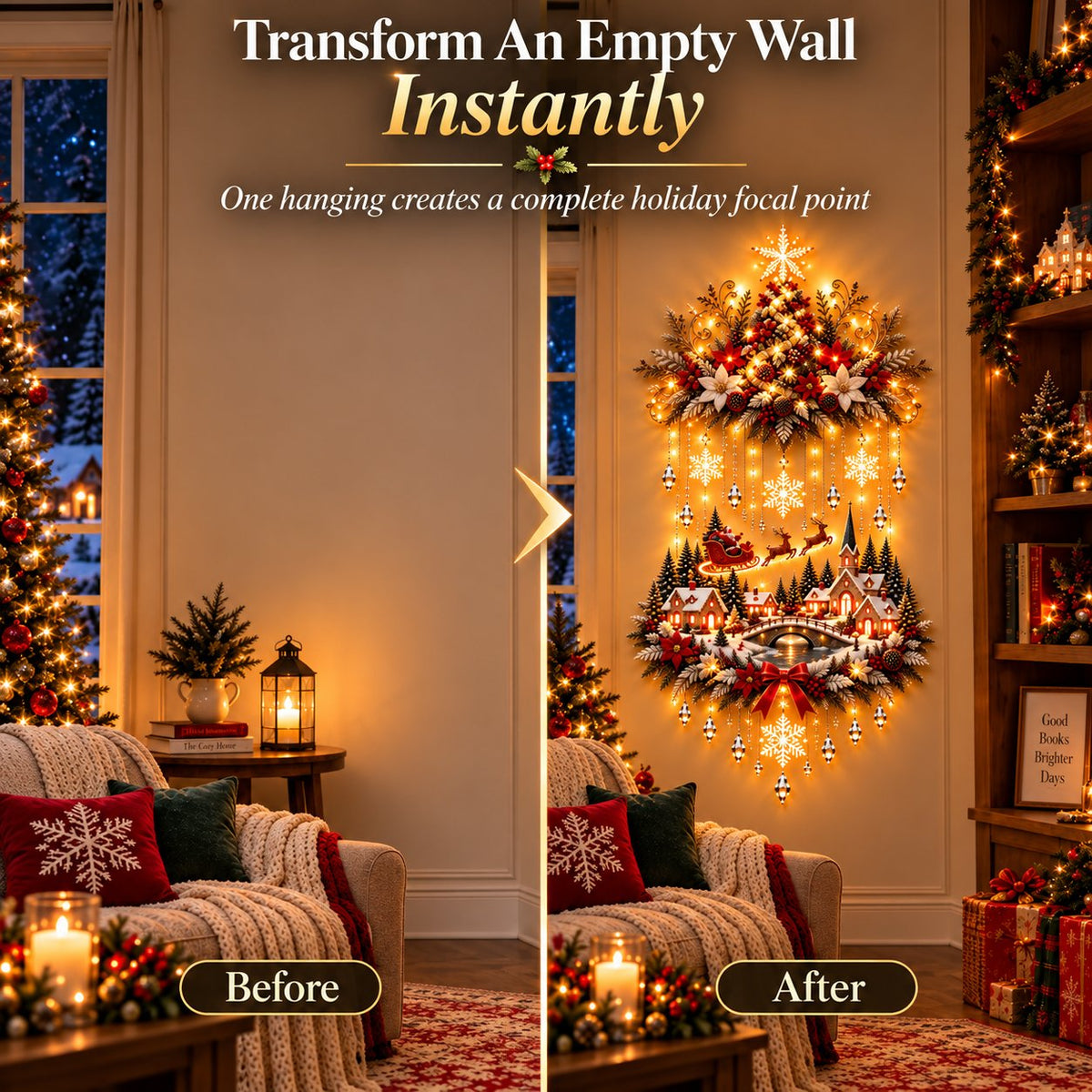 🎄 Illuminated Christmas Village Wall Hanging – Warm LED Christmas Wall Decor for Home✨️