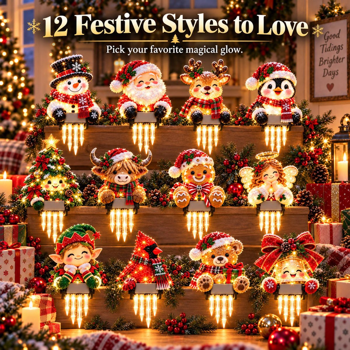 🎄 Christmas Character Railing Lights — Warm LED Icicle Glow For Magical Holiday Porch Decor🔔