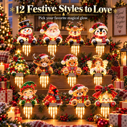 🎄 Christmas Character Railing Lights — Warm LED Icicle Glow For Magical Holiday Porch Decor🔔