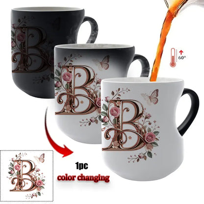 Rose Gold Floral Initial Color-Changing Magic Mug