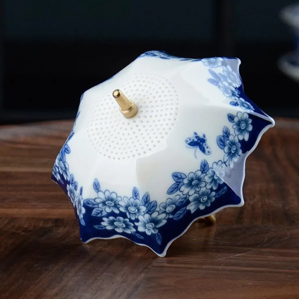 Blue-and-White Umbrella Tea Strainer & Filter Set