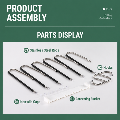 6-Tier Space Saving Pants Hanger with Pull-Out Stainless Steel Rods