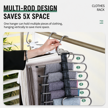 6-Tier Space Saving Pants Hanger with Pull-Out Stainless Steel Rods