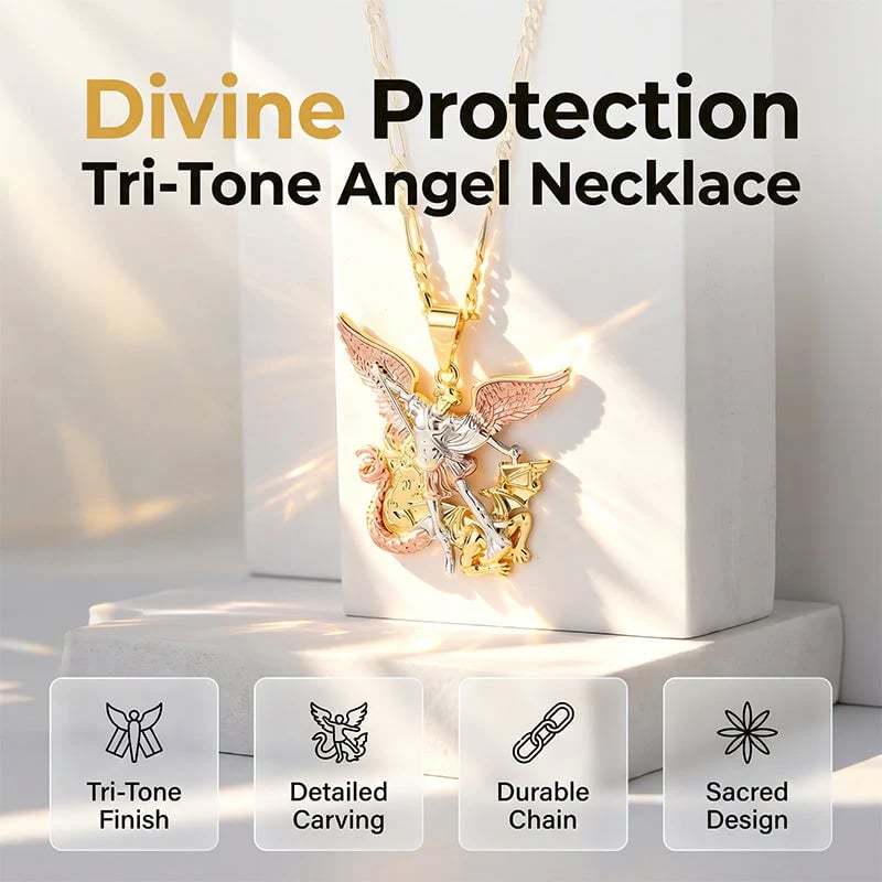 50% OFF💥Tri-Tone Guardian Angel Pendant Necklace