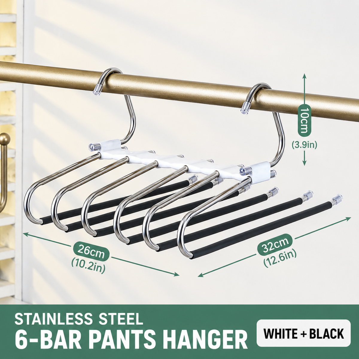 6-Tier Space Saving Pants Hanger with Pull-Out Stainless Steel Rods