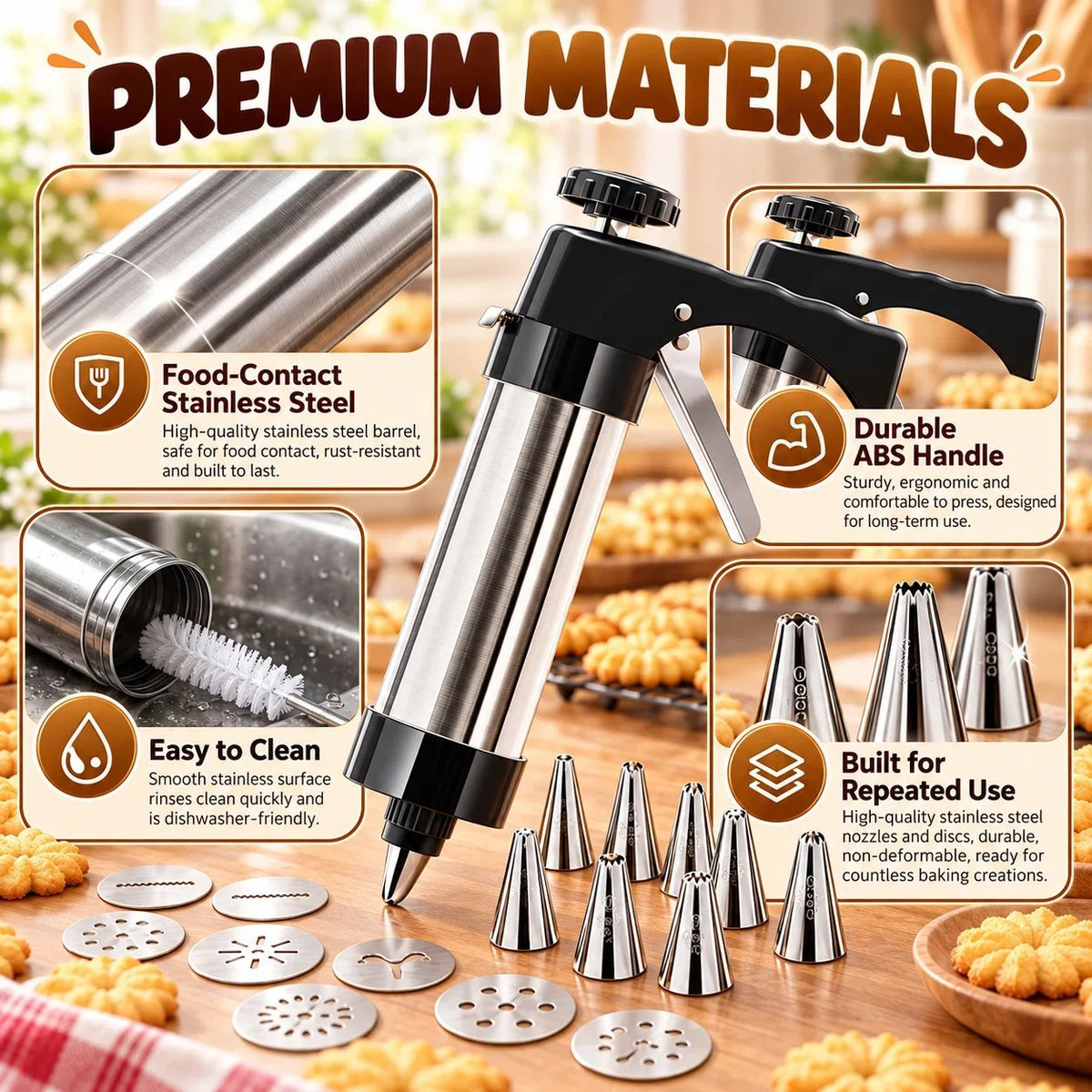 🍪Stainless Steel Cookie Press & Decorating Kit
