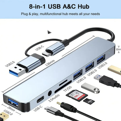 ⚡️8-in-1 USB-C Hub – Fast Charging, USB 3.0 & SD/TF Card Reader