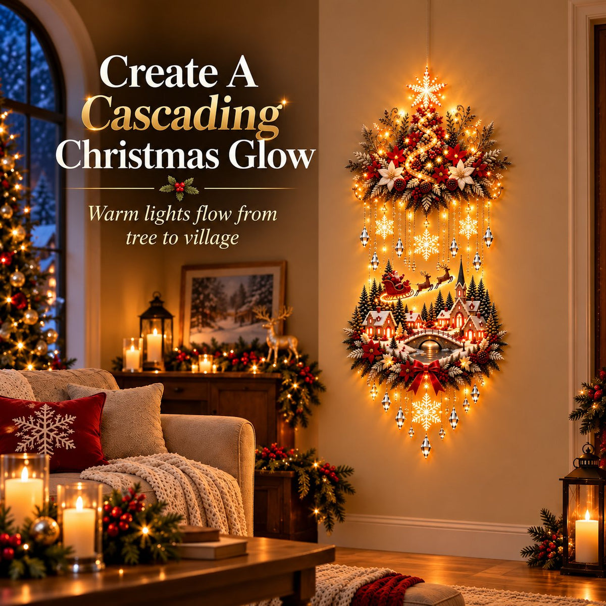 🎄 Illuminated Christmas Village Wall Hanging – Warm LED Christmas Wall Decor for Home✨️