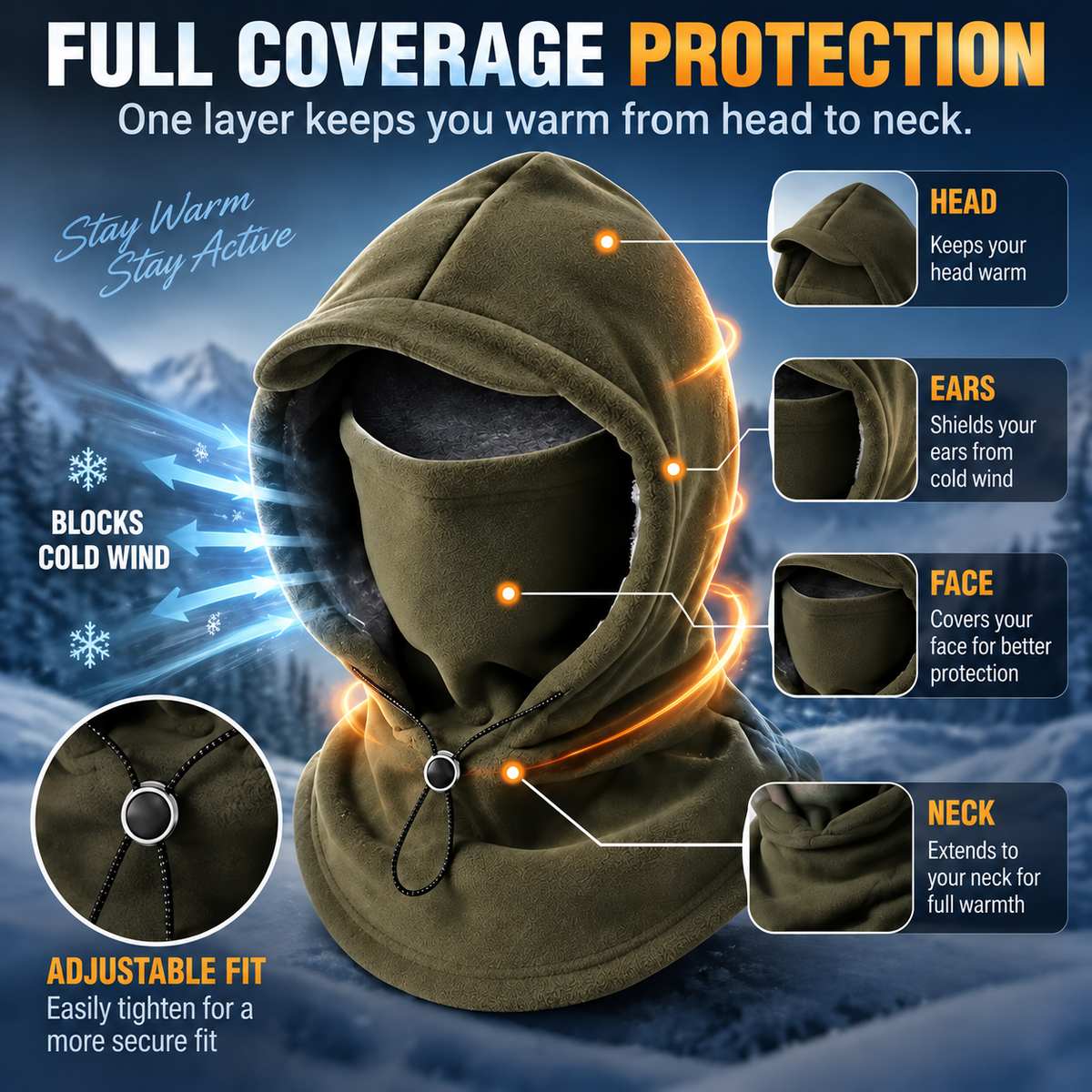 🥶 Fleece Balaclava Hood – Full Face & Neck Winter Protection for Outdoor Adventures