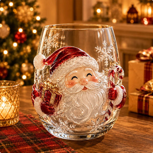 3D Raised Christmas Glass Cup – Festive Holiday Drinkware