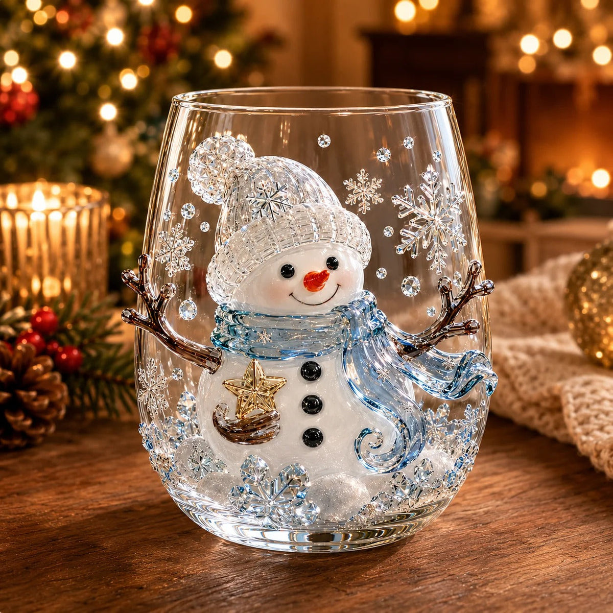 3D Raised Christmas Glass Cup – Festive Holiday Drinkware
