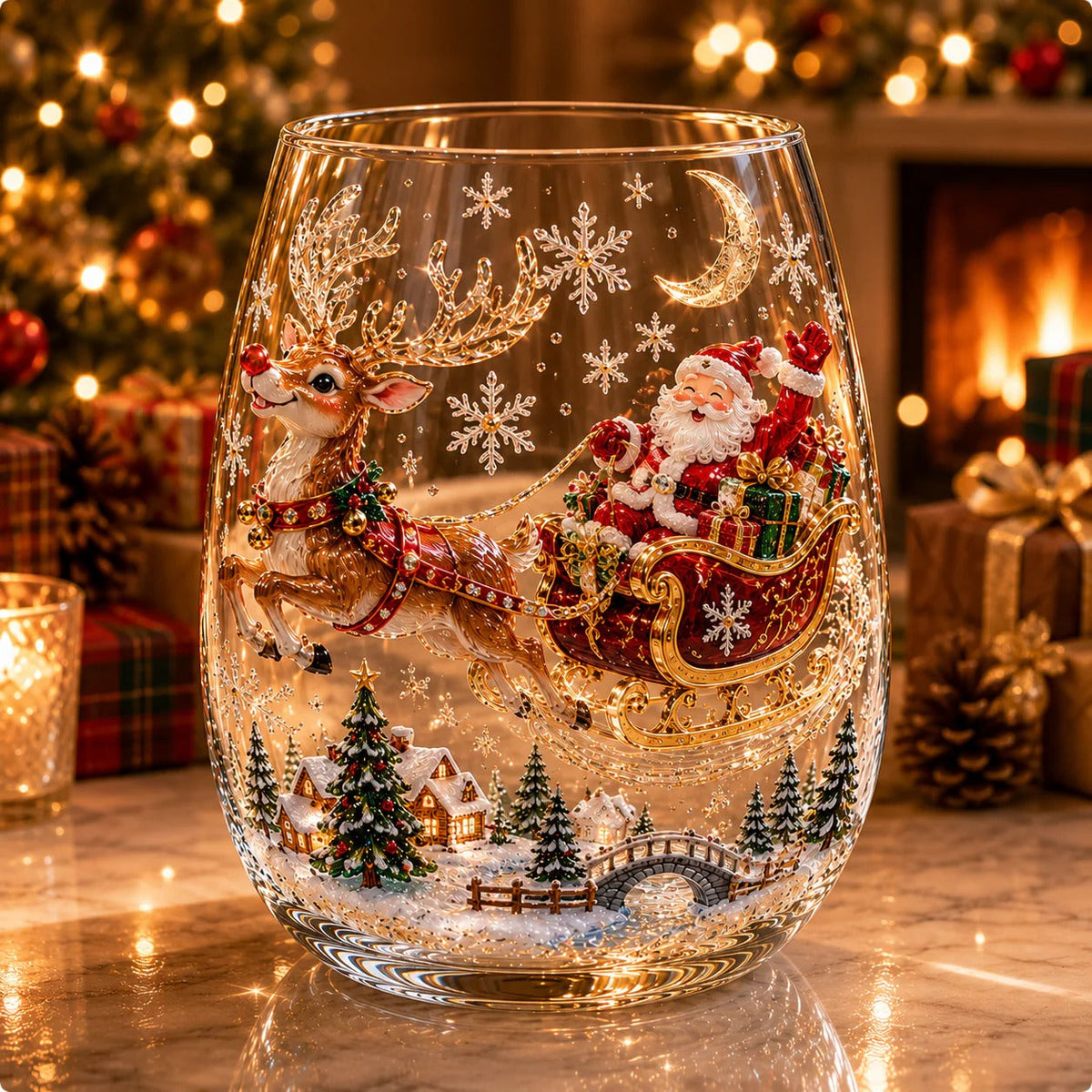 3D Raised Christmas Glass Cup – Festive Holiday Drinkware
