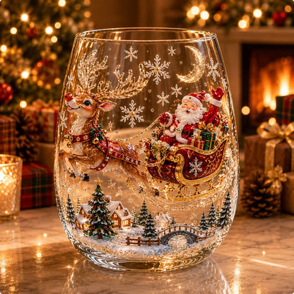 3D Raised Christmas Glass Cup – Festive Holiday Drinkware