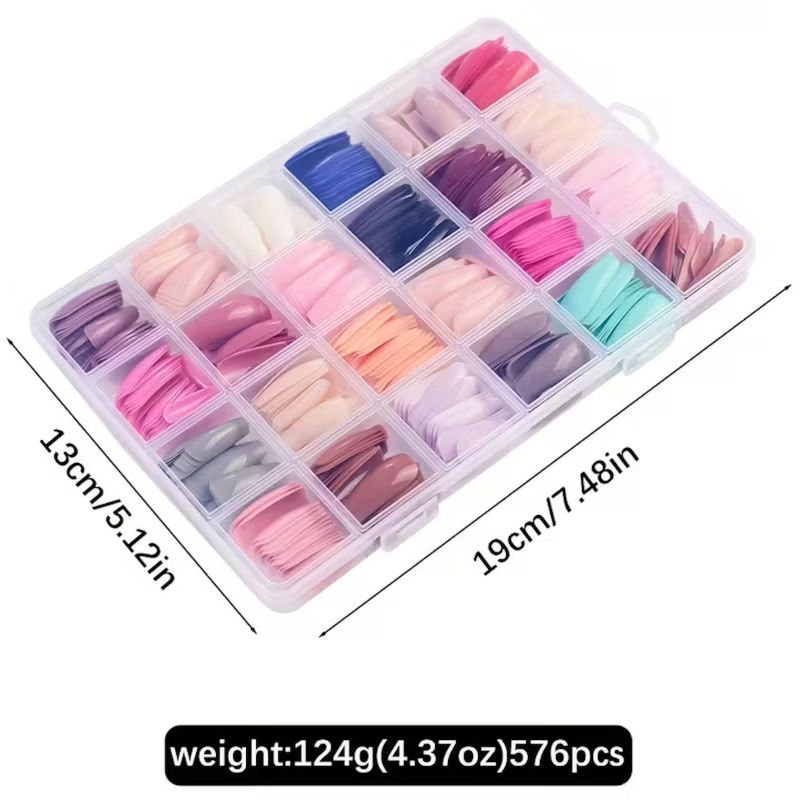 24 Color 576 Pcs Glossy Press-On Nails Set