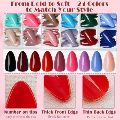 24 Color 576 Pcs Glossy Press-On Nails Set