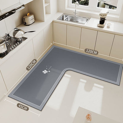 🍳💧L-Shape Diatomite Kitchen Corner Mat | Quickly Absorbs Water and Oil🧽