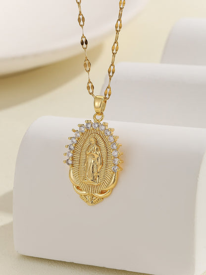 🔥14K Gold Plated Virgin of Guadalupe CZ Pendant Necklace