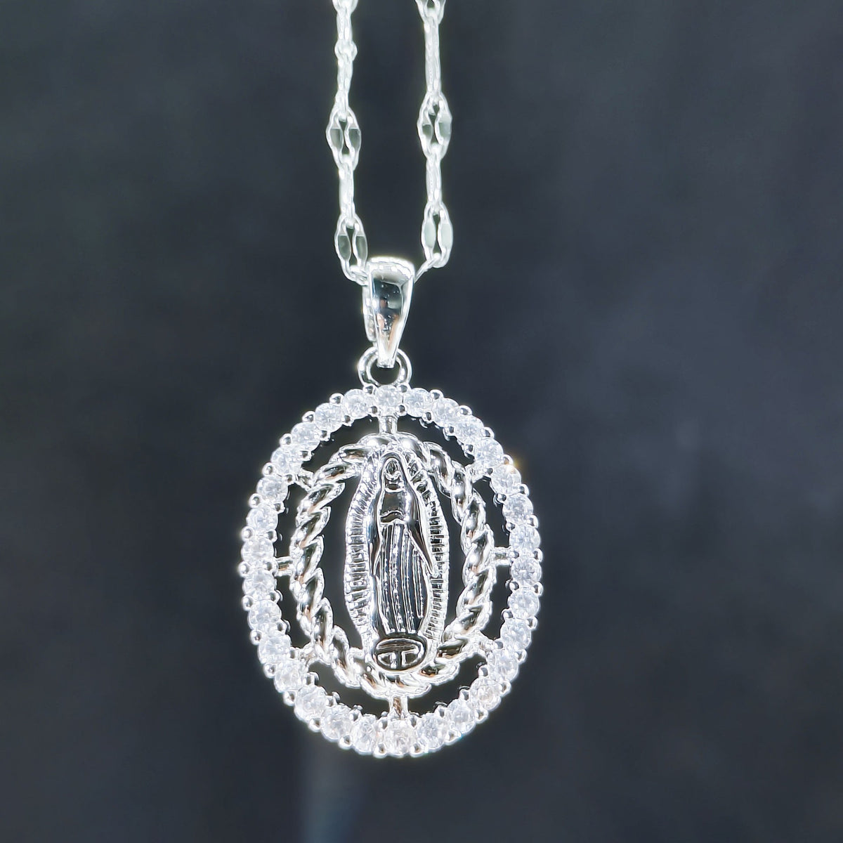 🔥14K Gold Plated Virgin of Guadalupe CZ Pendant Necklace