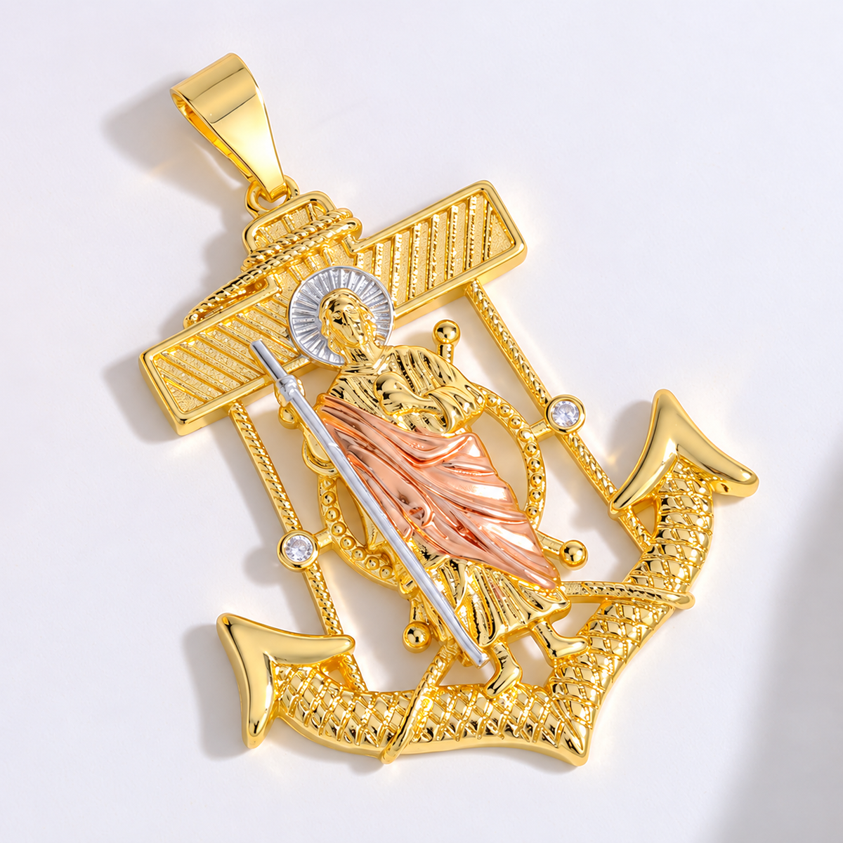 St. Jude Thaddeus Anchor Cross Pendant – 14K Gold Plated🎁 (Free Necklace Included)