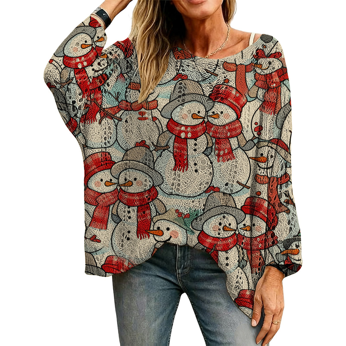 🎄Women's Holiday Knit Top – Christmas Print Loose Long Sleeve Sweater