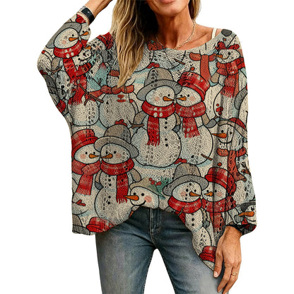 🎄Women's Holiday Knit Top – Christmas Print Loose Long Sleeve Sweater