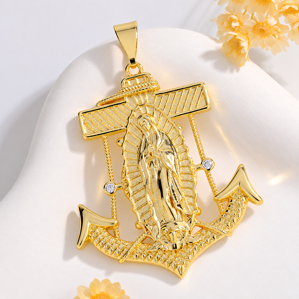 St. Jude Thaddeus Anchor Cross Pendant – 14K Gold Plated🎁 (Free Necklace Included)