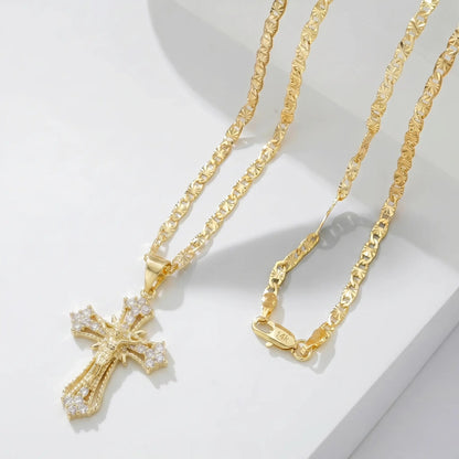 ✝️14K Gold-Plated CZ Cross Pendant Necklace
