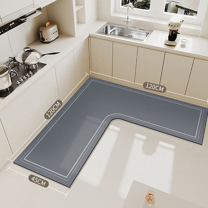 🍳💧L-Shape Diatomite Kitchen Corner Mat | Quickly Absorbs Water and Oil🧽
