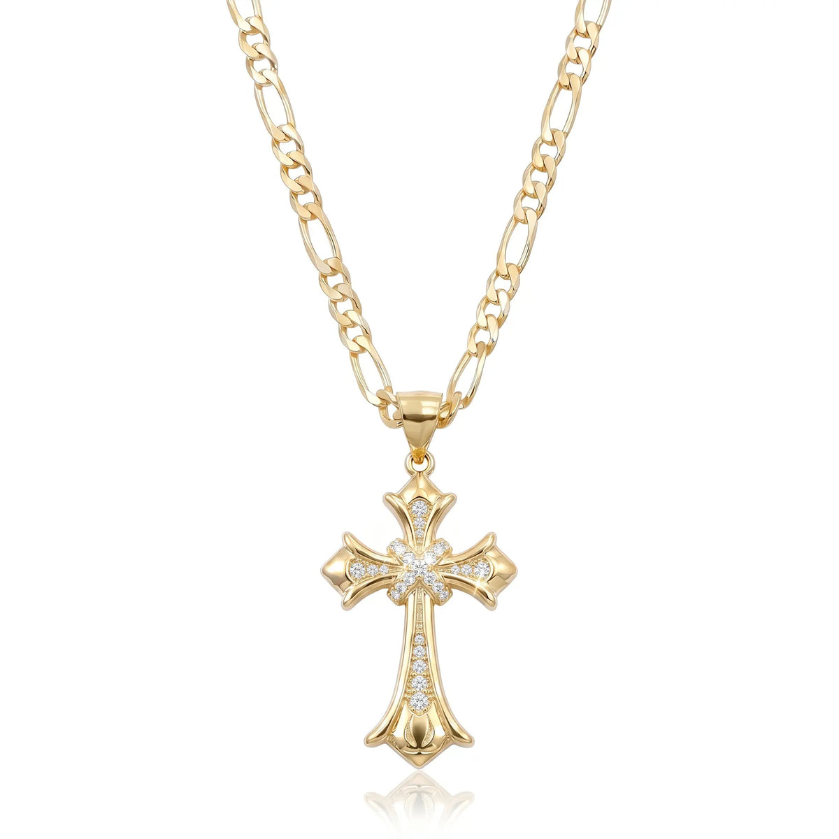 ✝️14K Gold-Plated CZ Cross Pendant Necklace