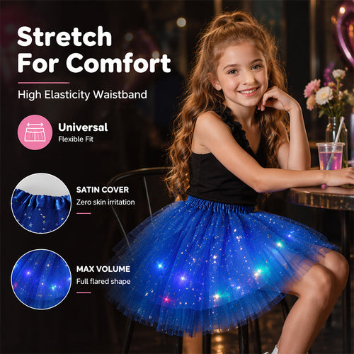 LED Light-Up Star Tutu Skirt – Sequin Mesh Party Skirt
