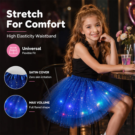 LED Light-Up Star Tutu Skirt – Sequin Mesh Party Skirt