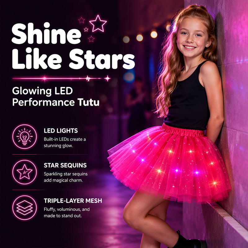 LED Light-Up Star Tutu Skirt – Sequin Mesh Party Skirt
