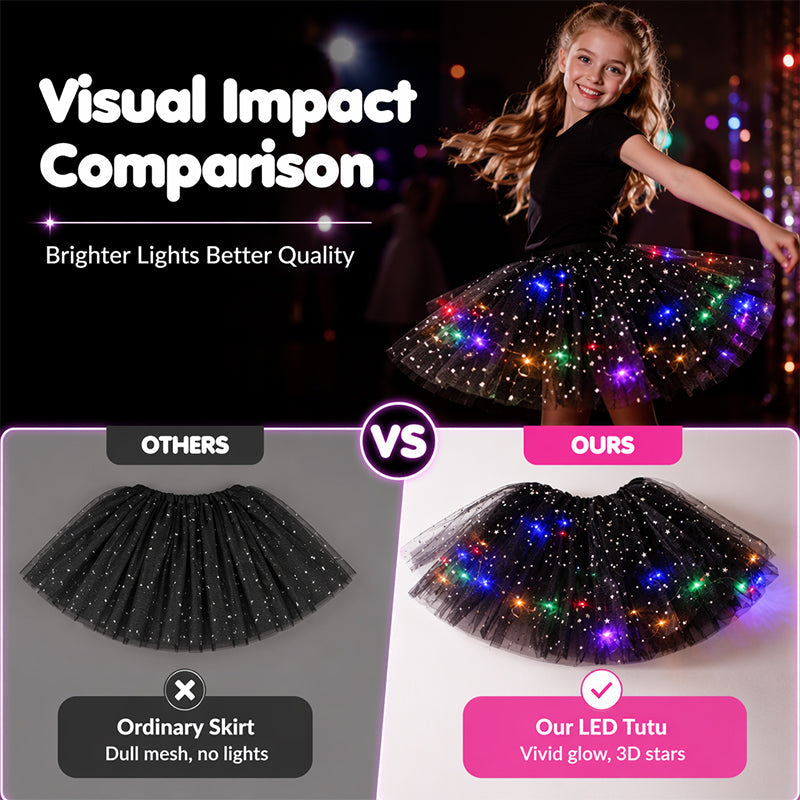 LED Light-Up Star Tutu Skirt – Sequin Mesh Party Skirt