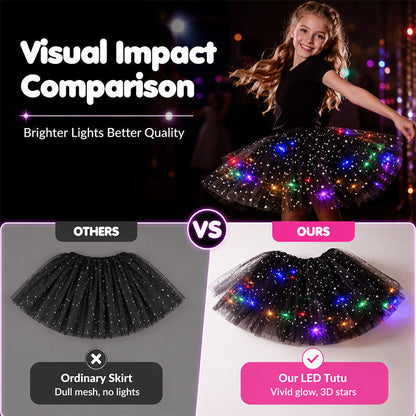 LED Light-Up Star Tutu Skirt – Sequin Mesh Party Skirt