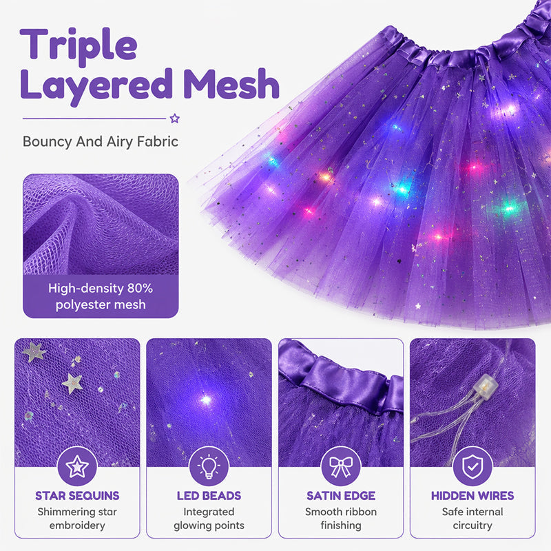 LED Light-Up Star Tutu Skirt – Sequin Mesh Party Skirt