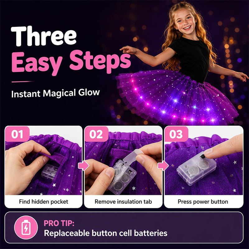 LED Light-Up Star Tutu Skirt – Sequin Mesh Party Skirt