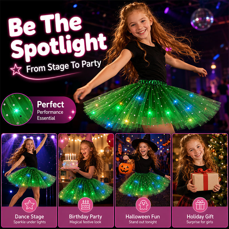 LED Light-Up Star Tutu Skirt – Sequin Mesh Party Skirt