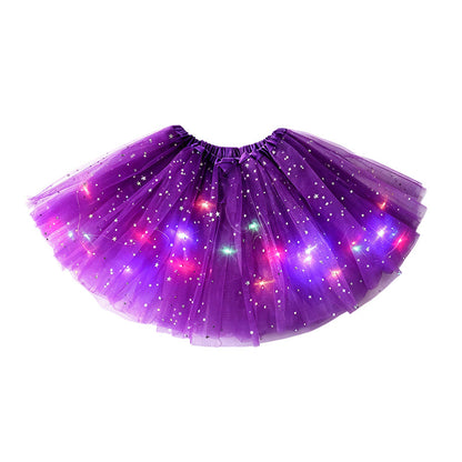 LED Light-Up Star Tutu Skirt – Sequin Mesh Party Skirt
