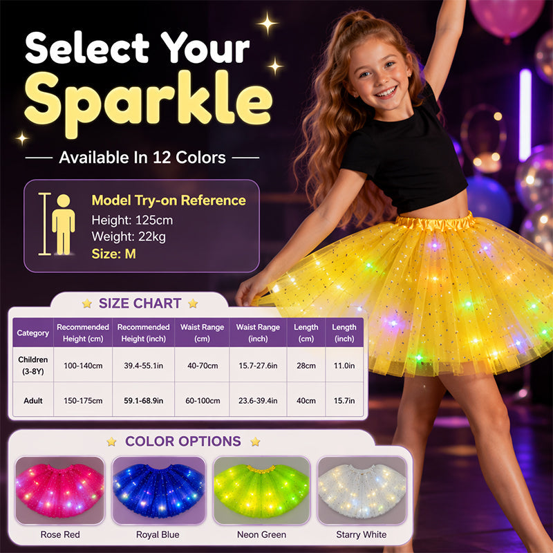LED Light-Up Star Tutu Skirt – Sequin Mesh Party Skirt