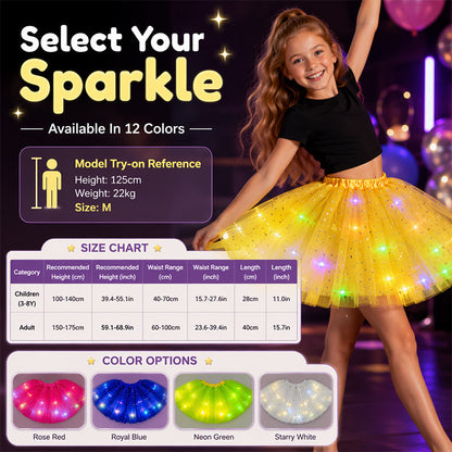 LED Light-Up Star Tutu Skirt – Sequin Mesh Party Skirt