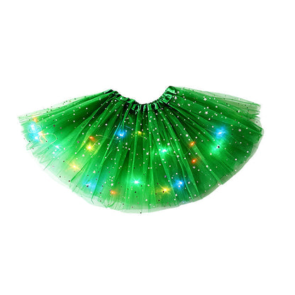 LED Light-Up Star Tutu Skirt – Sequin Mesh Party Skirt