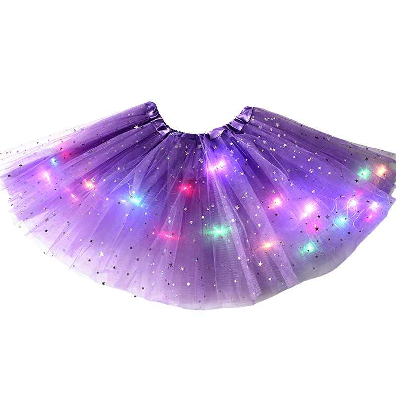 LED Light-Up Star Tutu Skirt – Sequin Mesh Party Skirt