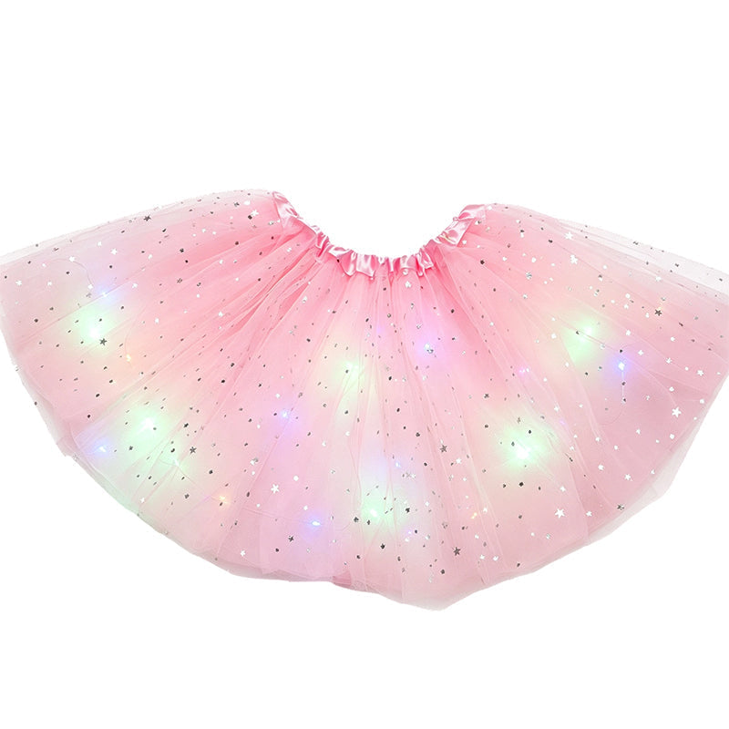 LED Light-Up Star Tutu Skirt – Sequin Mesh Party Skirt