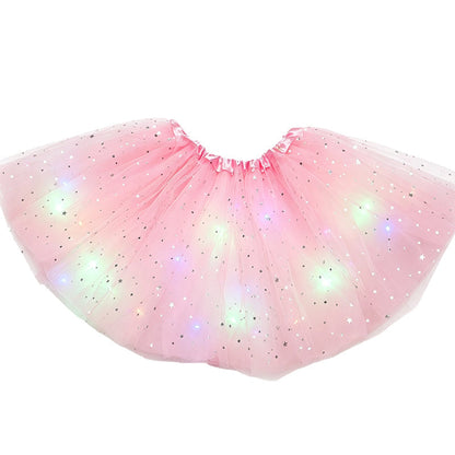 LED Light-Up Star Tutu Skirt – Sequin Mesh Party Skirt